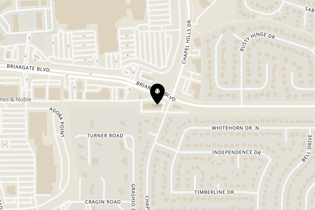 Map showing the location of Joey's New York Pizza Briargate on 1843 Briargate Blvd in Colorado Springs